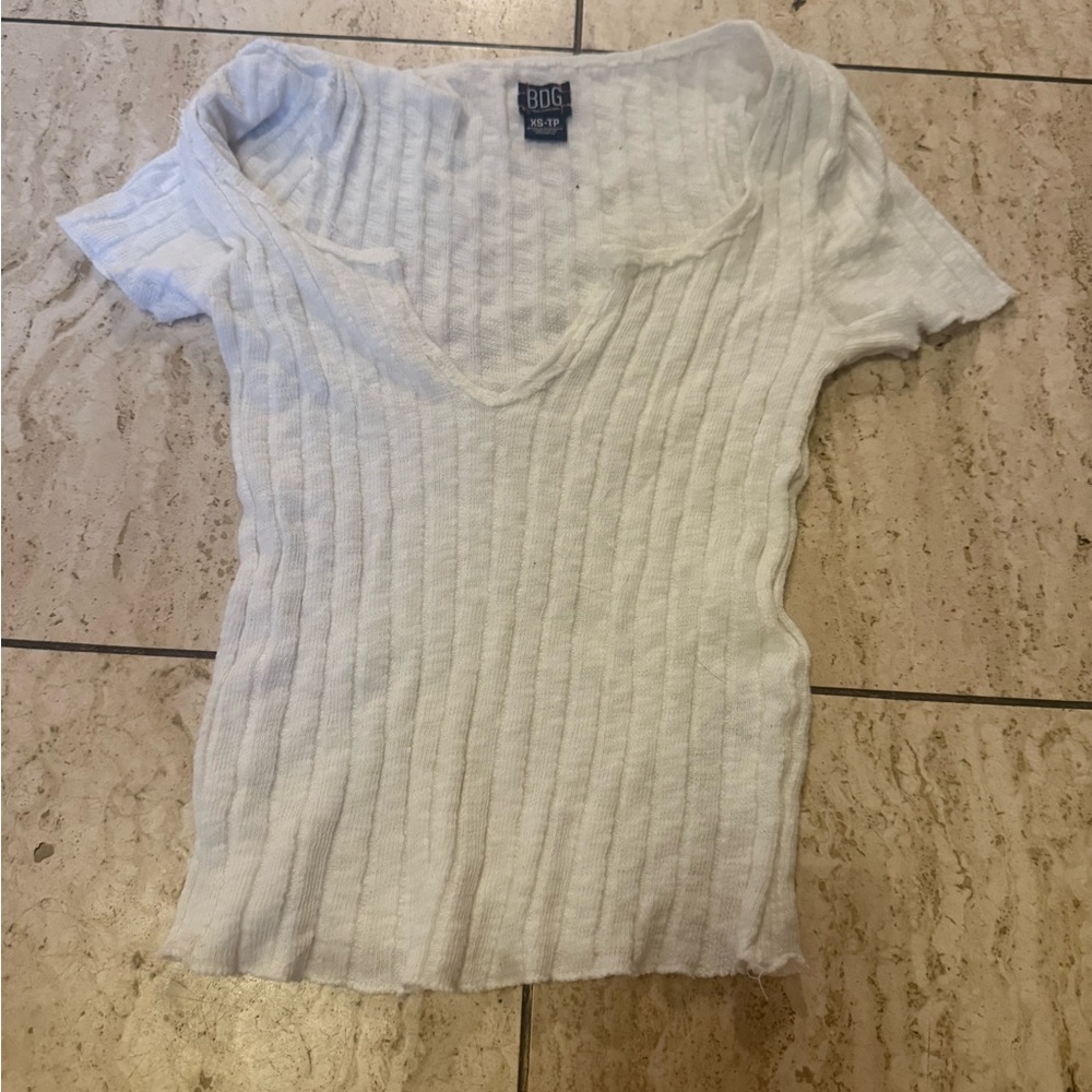 Urban Outfitters Gray Ribbed Short Sleeve Blouse